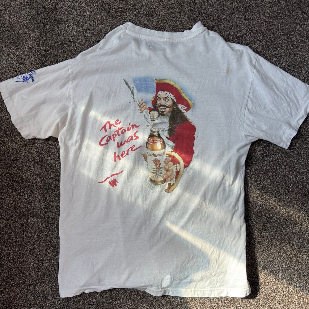Vintage Captain Morgan Promo T-Shirt Distressed White Graphic Tee As Is